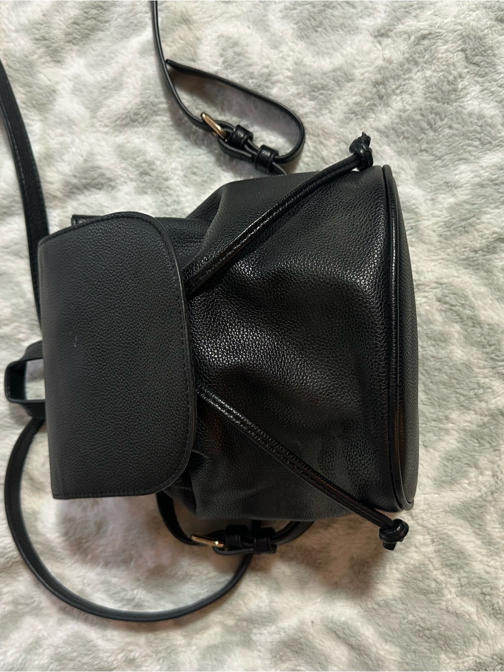 Classic Black Leather Mini Backpack - Unbranded